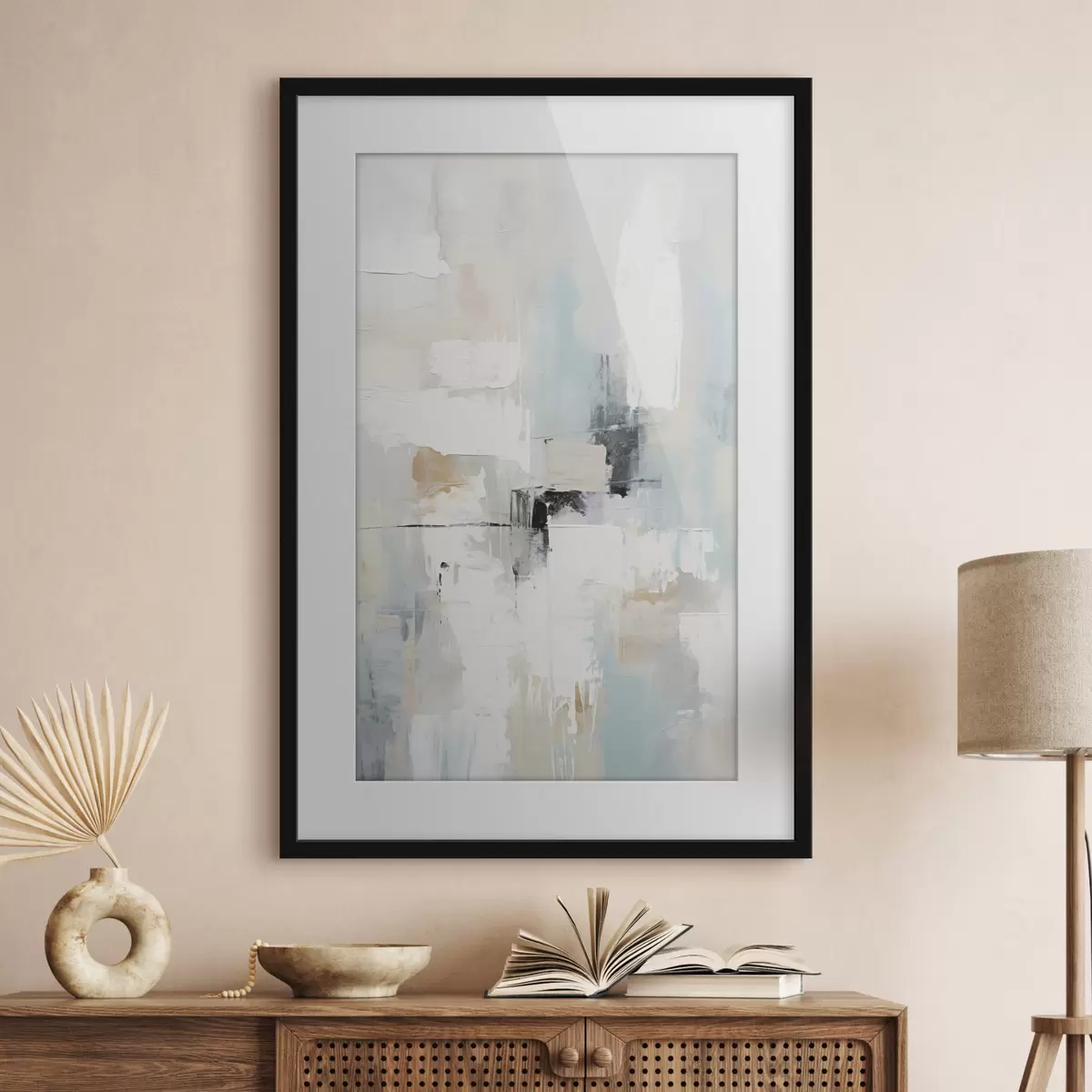 Poster Abstracto en tonos claros con un toque negro f46548