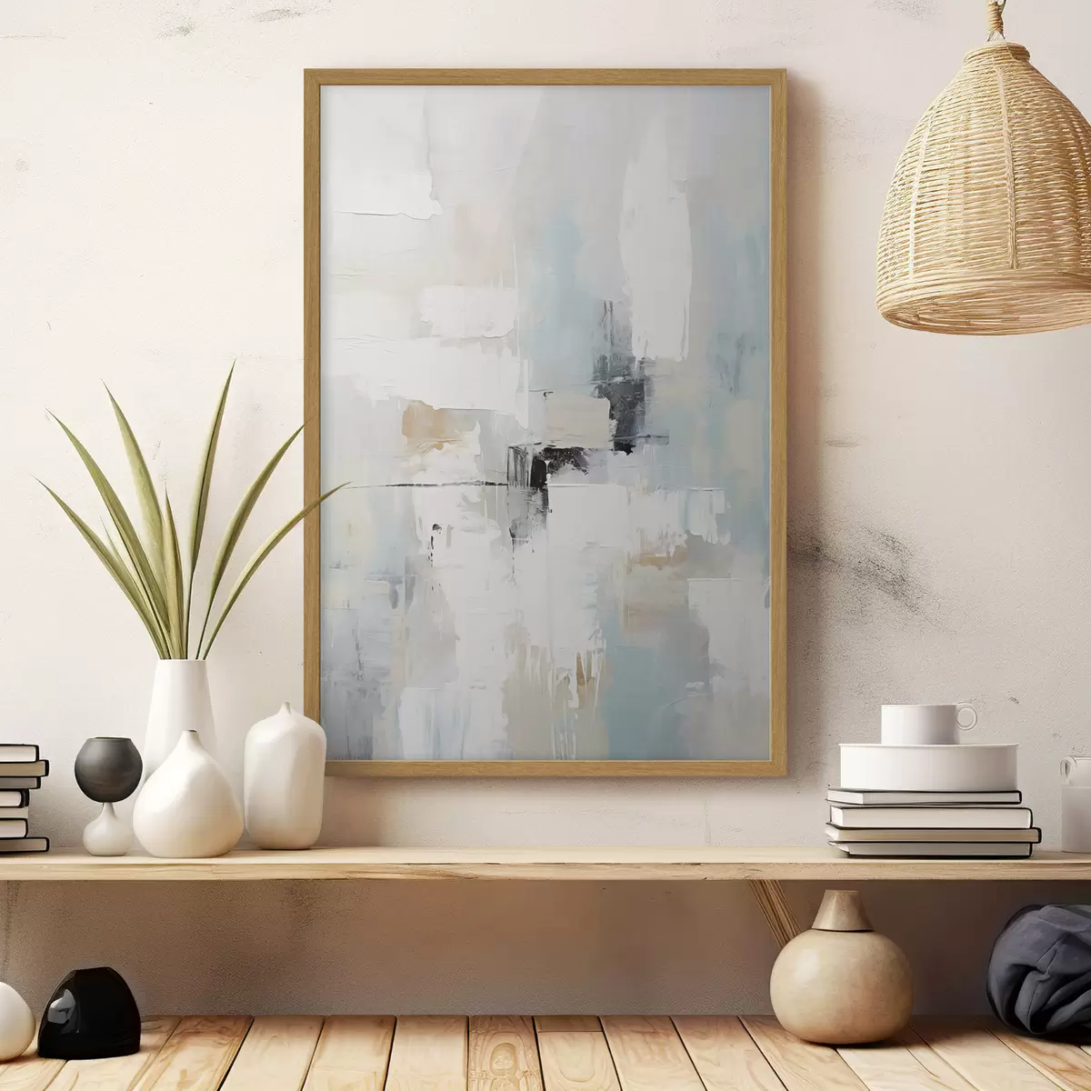 Poster Abstracto en tonos claros con un toque negro f46548