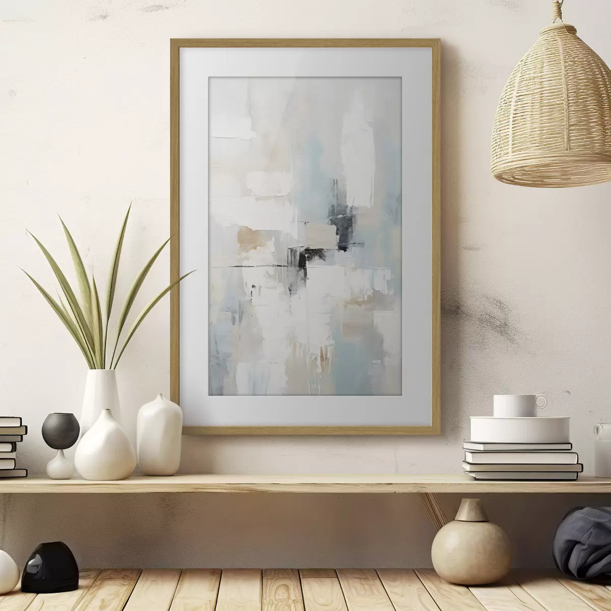 Poster Abstracto en tonos claros con un toque negro f46548