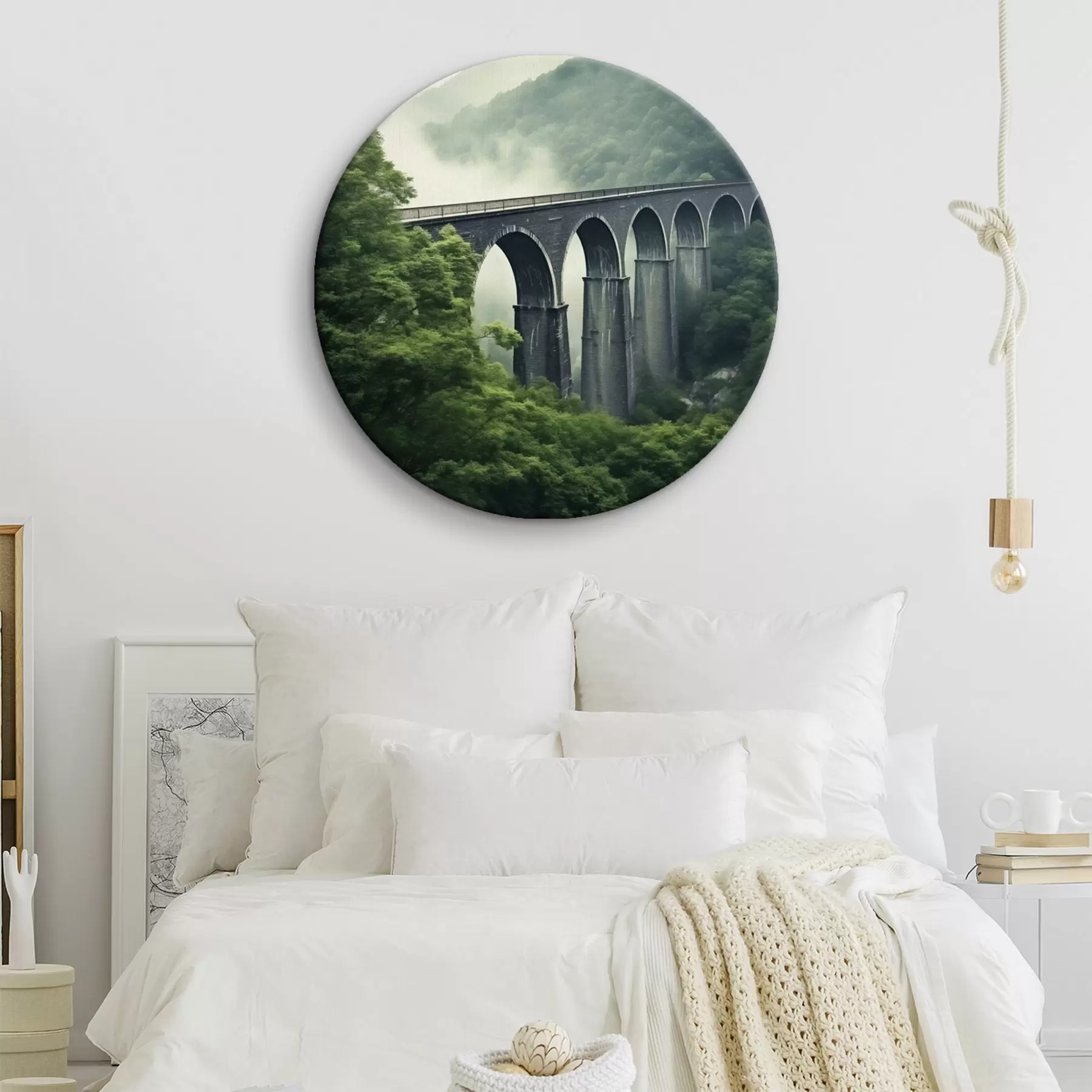 murales de pared Viaducto de piedra sobre un valle boscoso y brumoso r46483