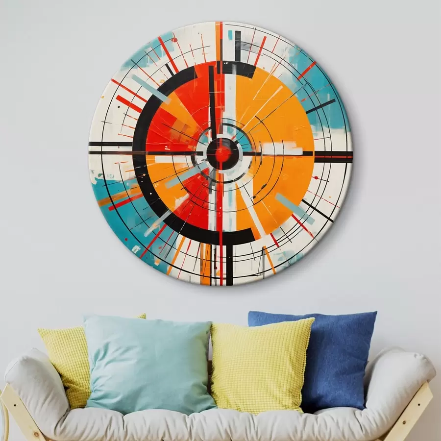 murales de pared Blanco concéntrico con segmentos verde azulado y naranja r46486