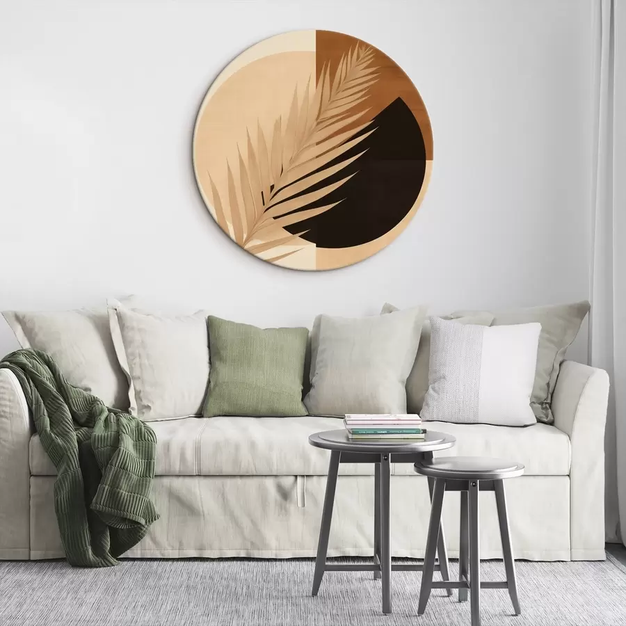 murales de pared Hoja de palmera sobre geometría en terracota y crema r46490