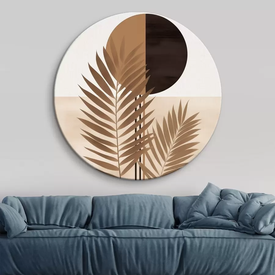murales de pared Dos hojas de palmera con motivo de sol con círculo dividido r46491