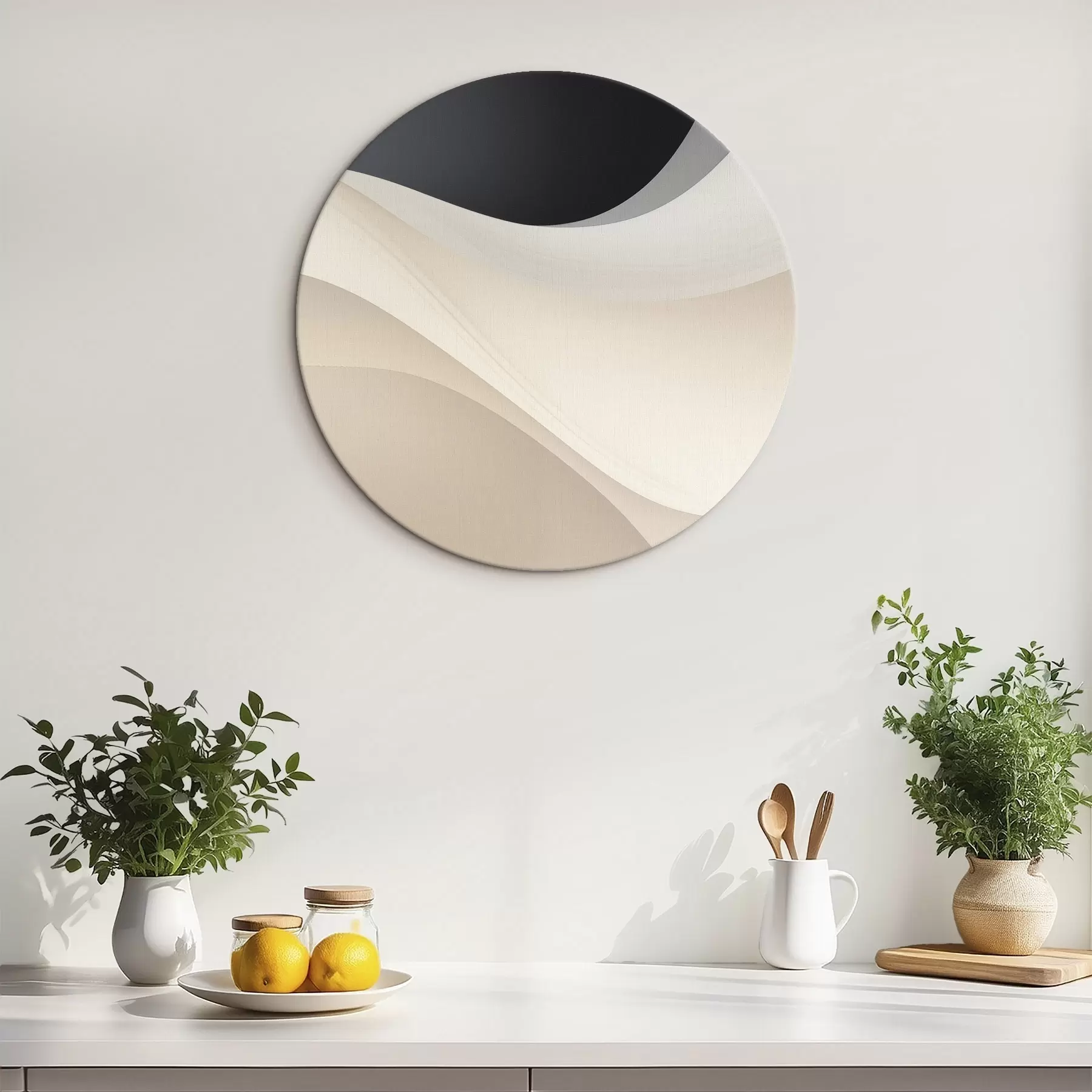 murales de pared Curvas fluidas en capas en negro, crema y gris pardo r46492