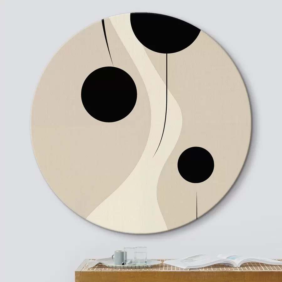 murales de pared Círculos mínimos sobre fondo beige con acentos de líneas fluidas r46496