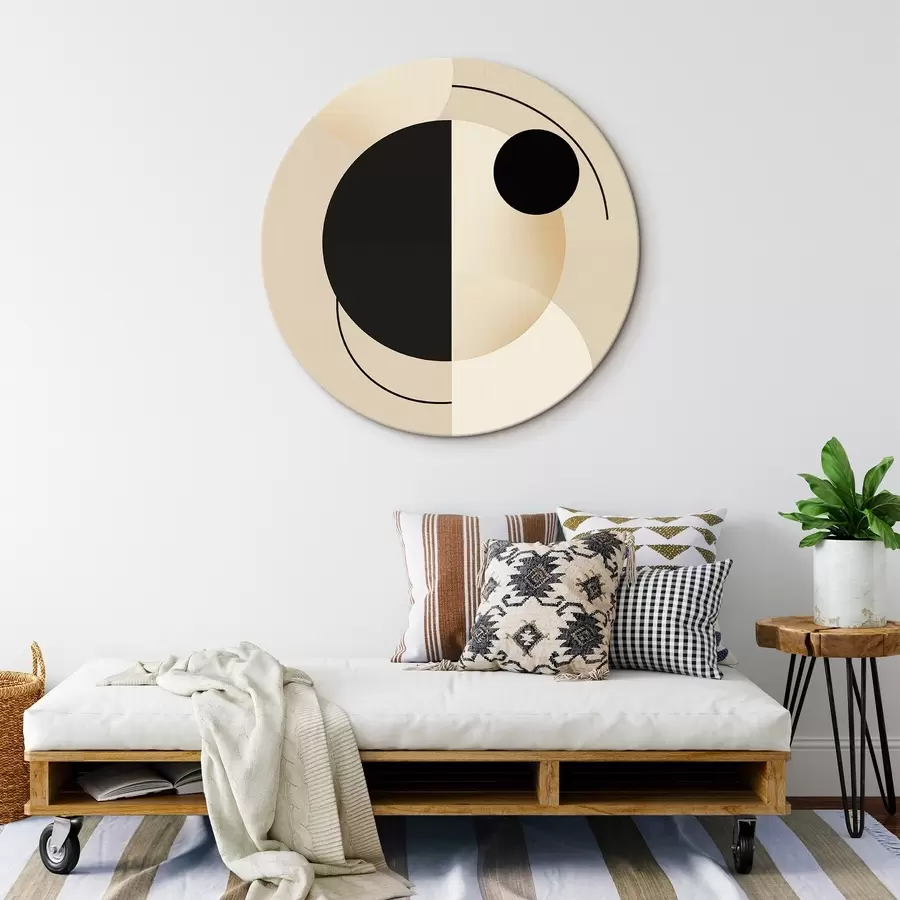 murales de pared Círculos y arcos gráficos en beige suave y negro r46497