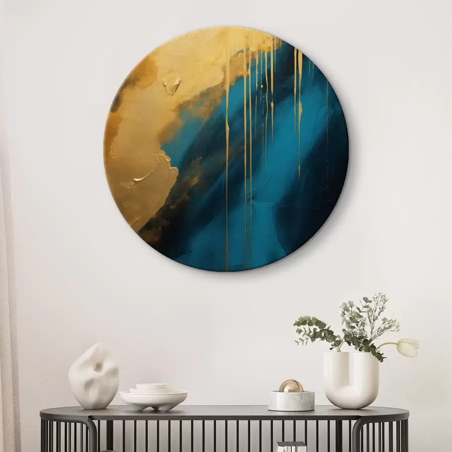 murales de pared Abstracto en verde azulado y azul intenso con reflejos cálidos fluidos r46509