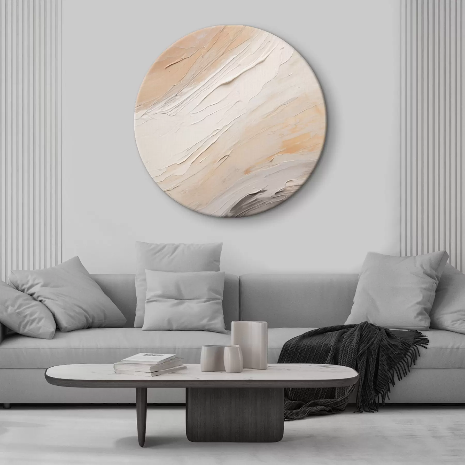 murales de pared Revestimiento texturizado en remolinos de color beige cálido con gris suave r46511