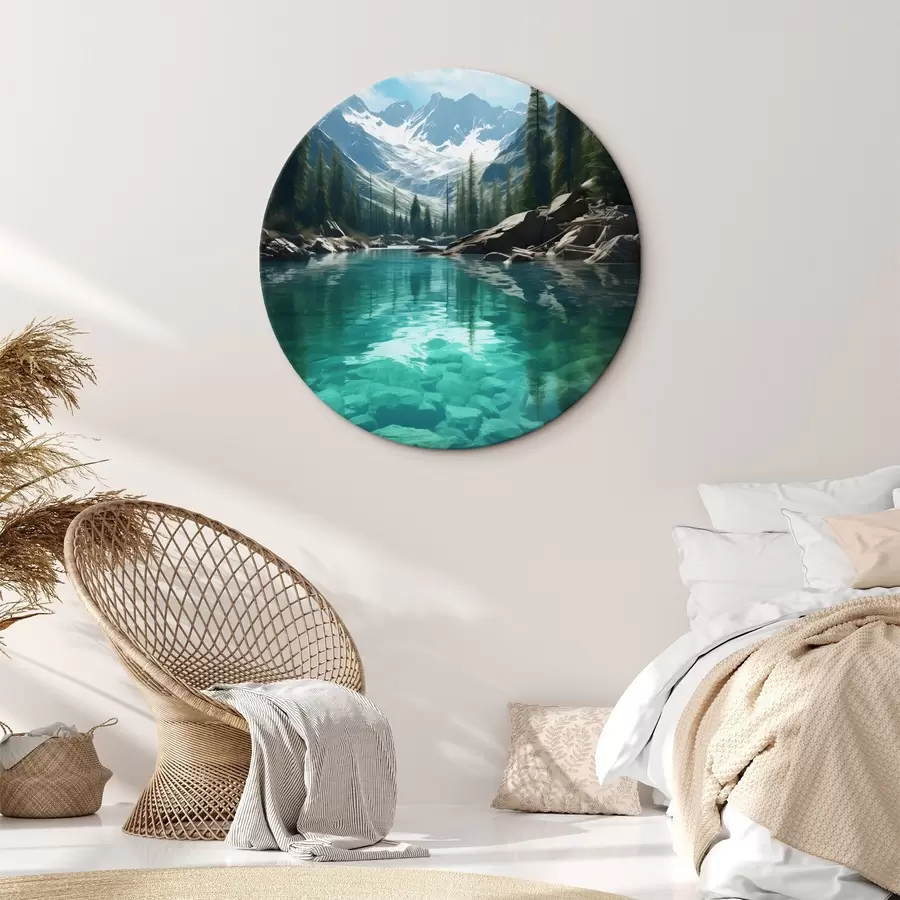 murales de pared Río alpino cristalino con lecho rocoso y picos nevados r46514