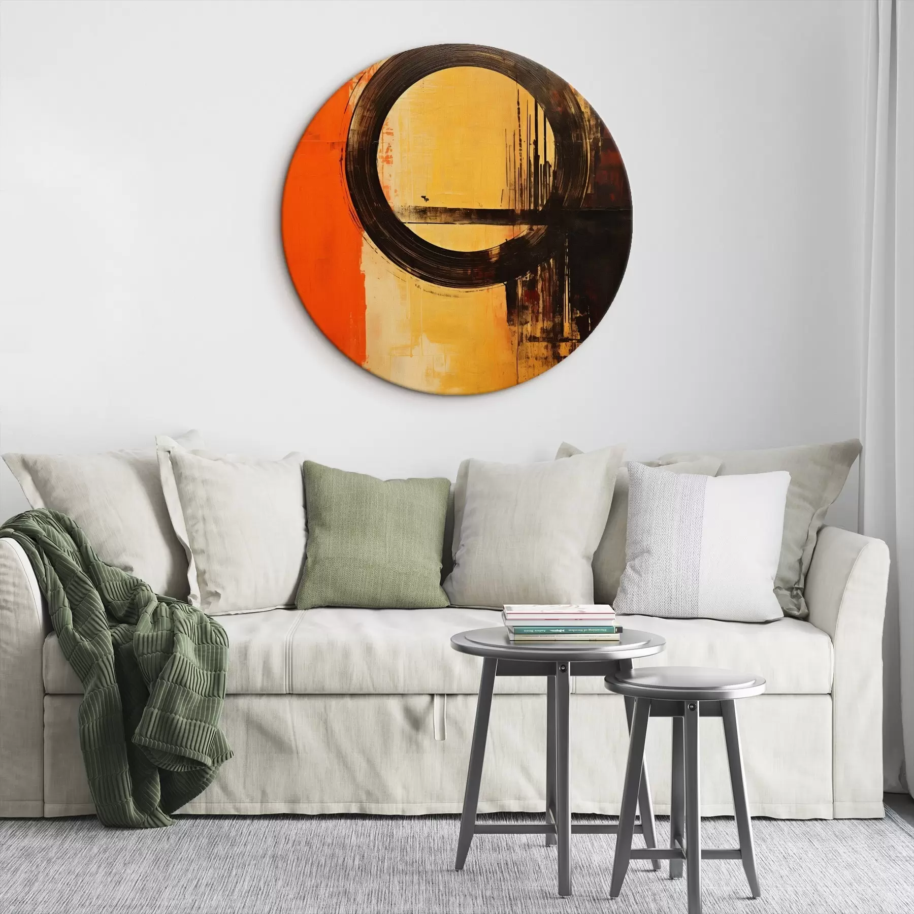 murales de pared Resumen con un anillo negro sobre fondo terracota-arena r46529