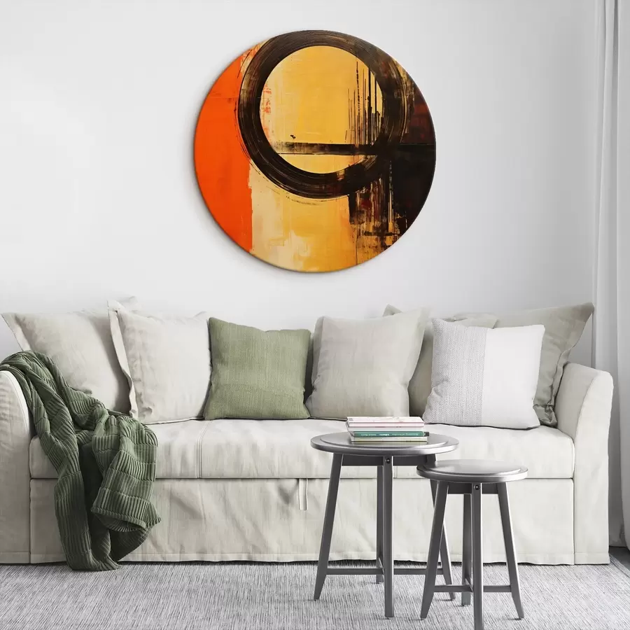 murales de pared Resumen con un anillo negro sobre fondo terracota-arena r46529