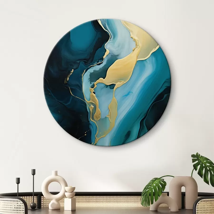 murales de pared Azul verdoso abstracto con un chorro de ocre r46530