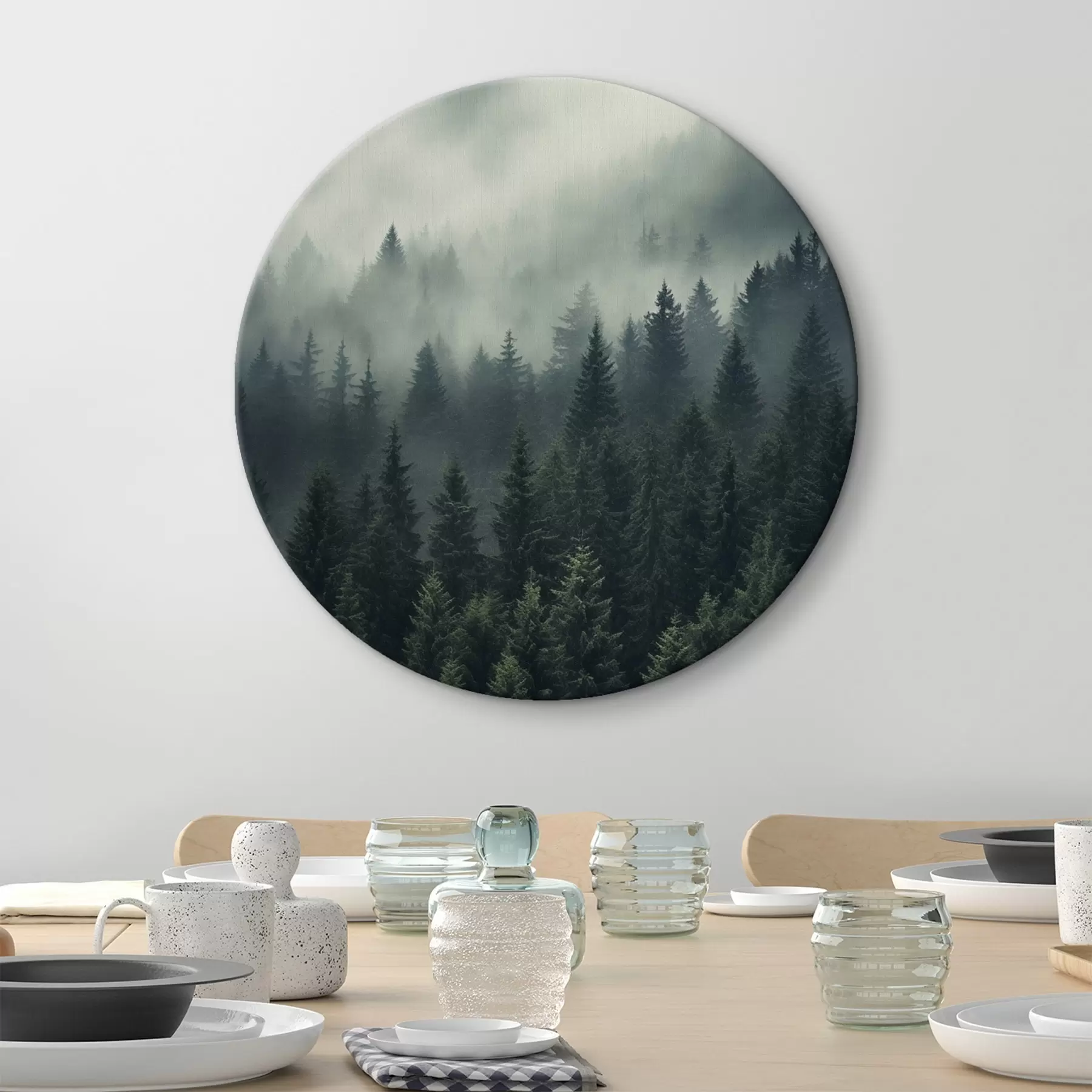murales de pared Niebla sobre un denso bosque siempreverde r46512