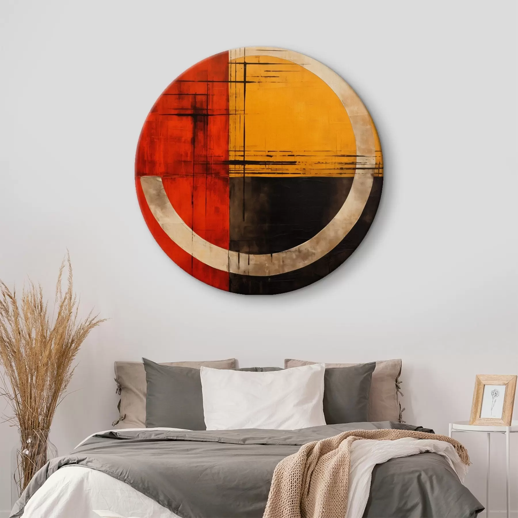 murales de pared Círculo abstracto sobre fondo rojo y negro con líneas r46535