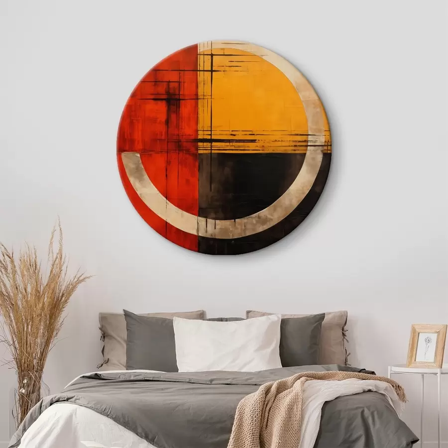 murales de pared Círculo abstracto sobre fondo rojo y negro con líneas r46535