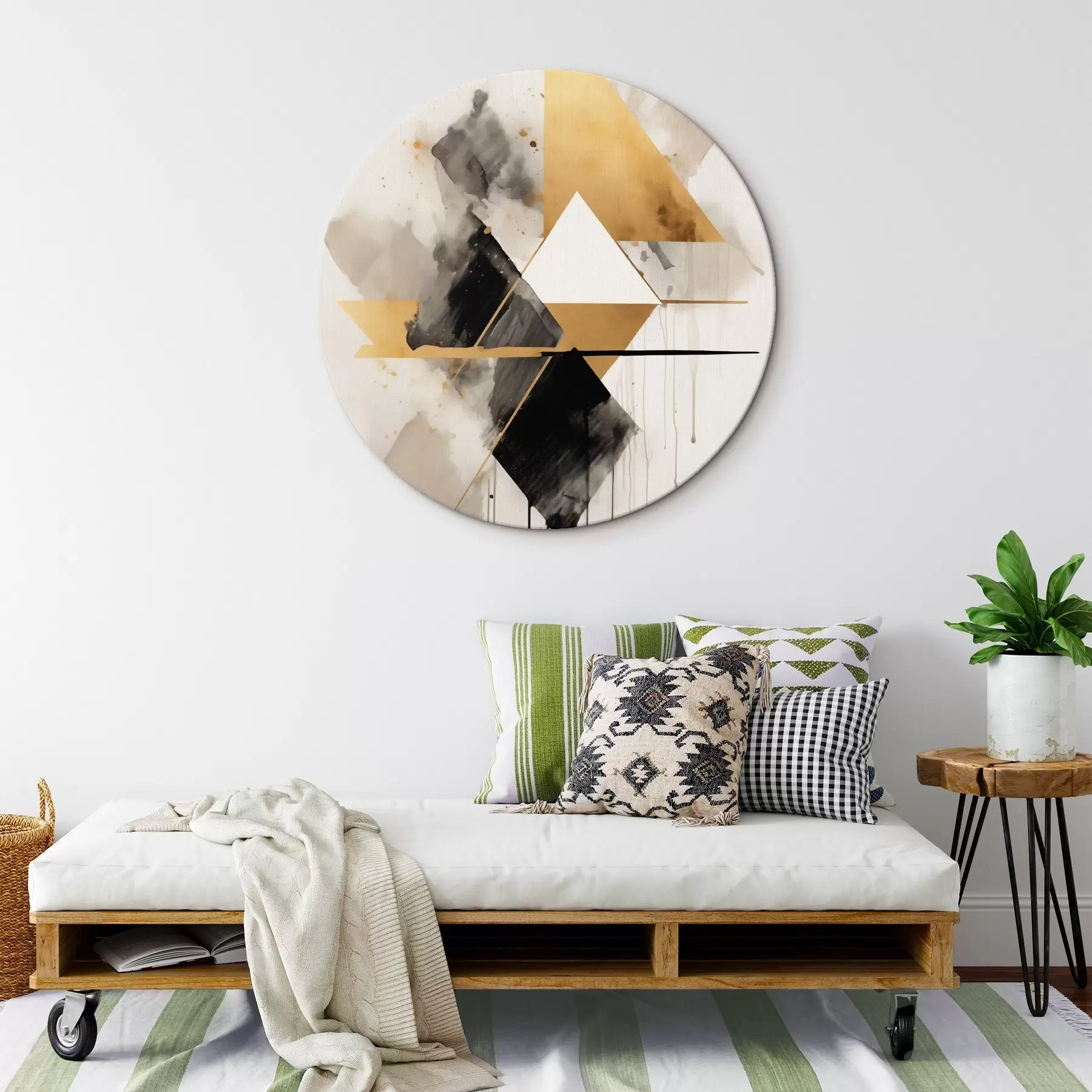 murales de pared Geometría con triángulos y un rombo negro, trazos beige r46539
