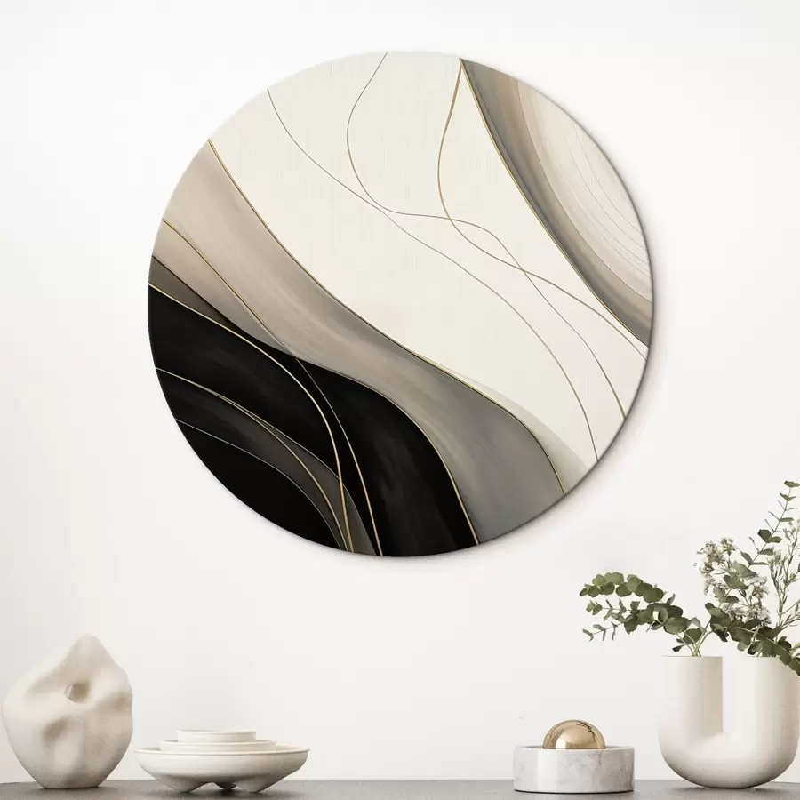 murales de pared Ondas en negro y beige con finas líneas ocres r46541