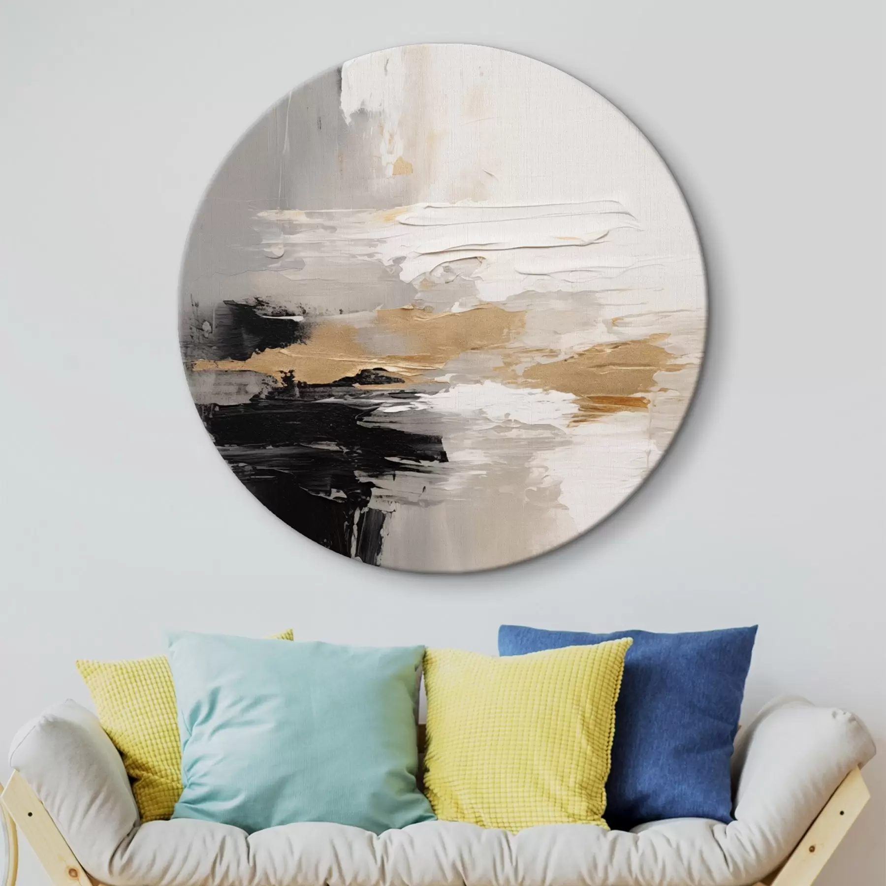 murales de pared Pinceladas en tonos nude con capas contrastantes en negro y ocre r46544