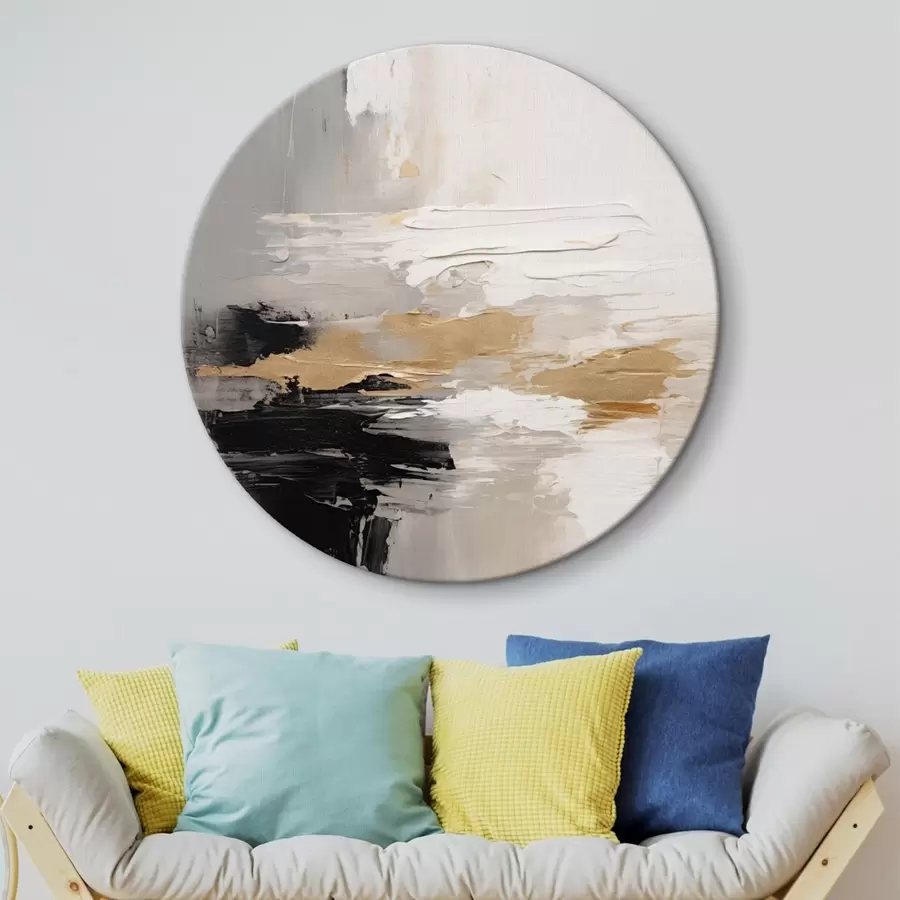 murales de pared Pinceladas en tonos nude con capas contrastantes en negro y ocre r46544