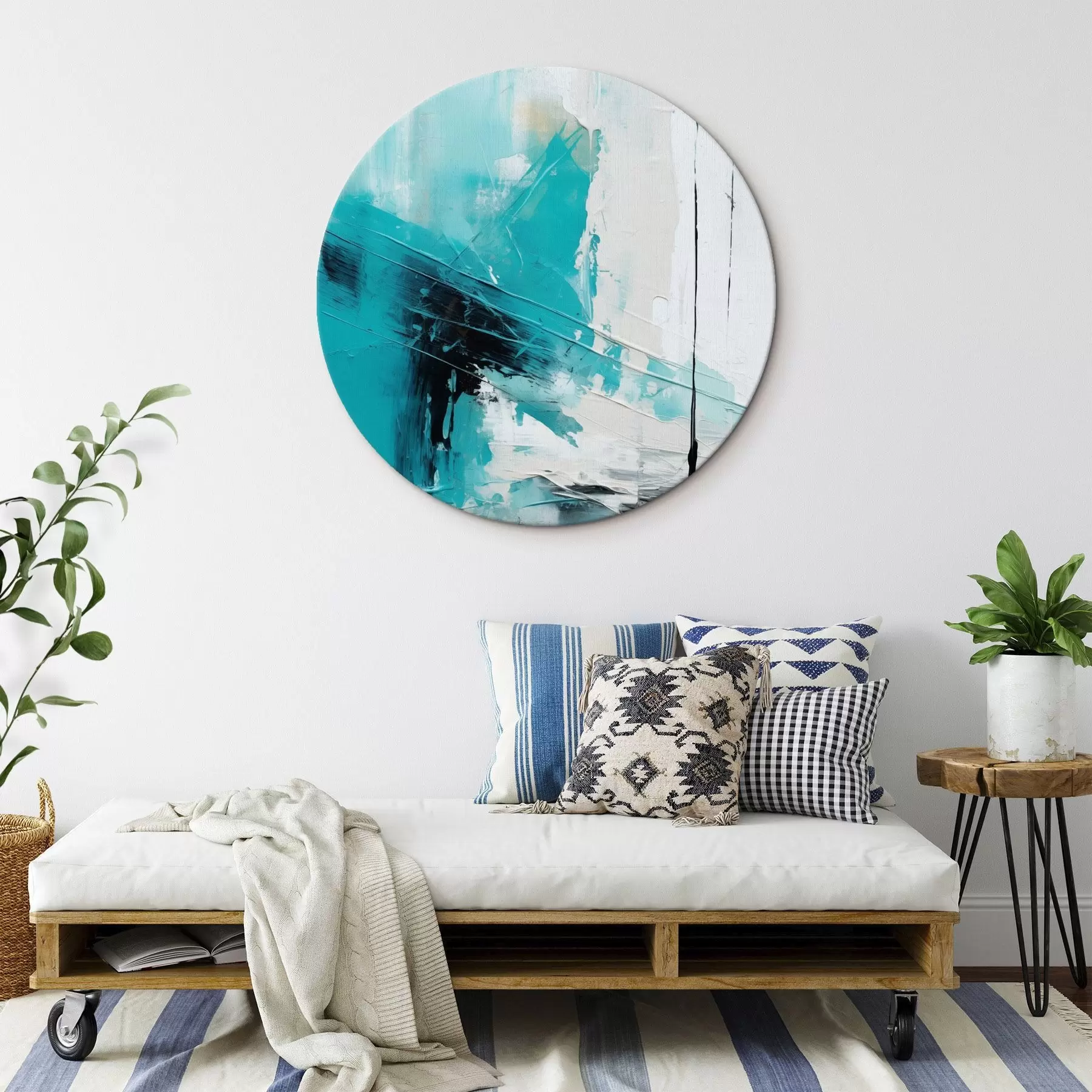 murales de pared Trazos turquesa sobre fondo blanco con un guión negro r46545