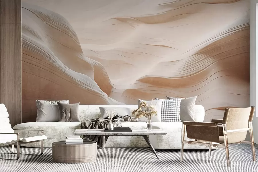 murales de pared Paredes con textura de cañón de arenisca con curvas y texturas suaves y fluidas, belleza natural, minimalismo w09533
