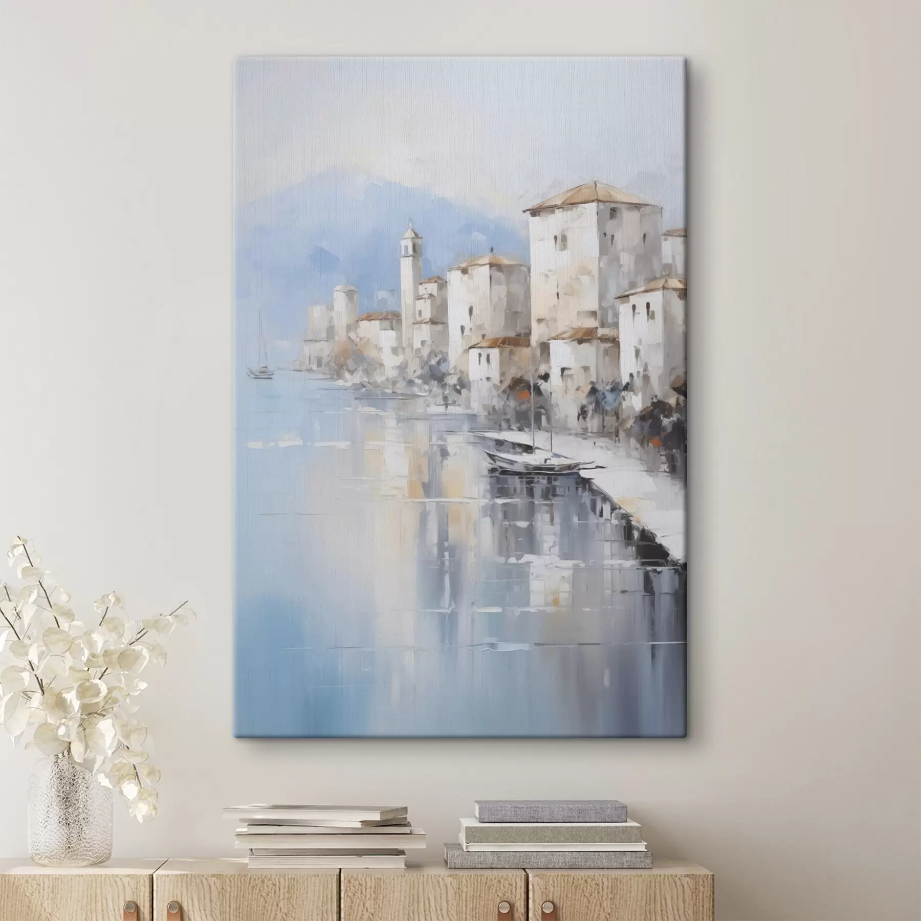 murales de pared Casas abstractas junto a la bahía, imitación de pintura. s46673