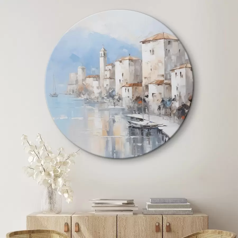 murales de pared Casas abstractas junto a la bahía, imitación de pintura r46673