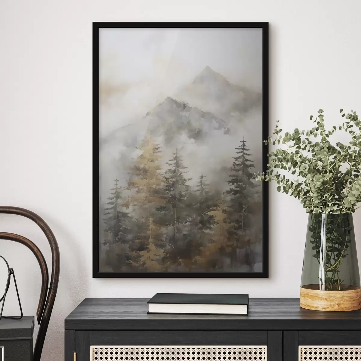 Poster Bosque con las montañas como telón de fondo, imitación de pintura. f46670