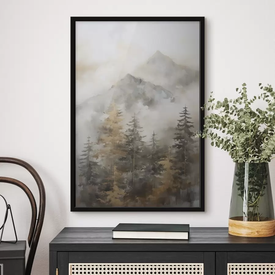 murales de pared Bosque con las montañas como telón de fondo, imitación de pintura. f46670