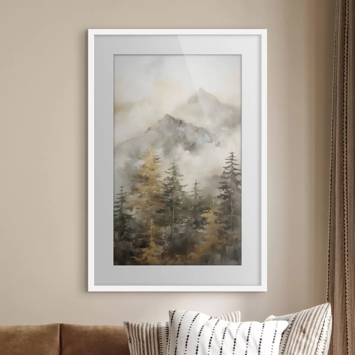 Poster Bosque con las montañas como telón de fondo, imitación de pintura f46670