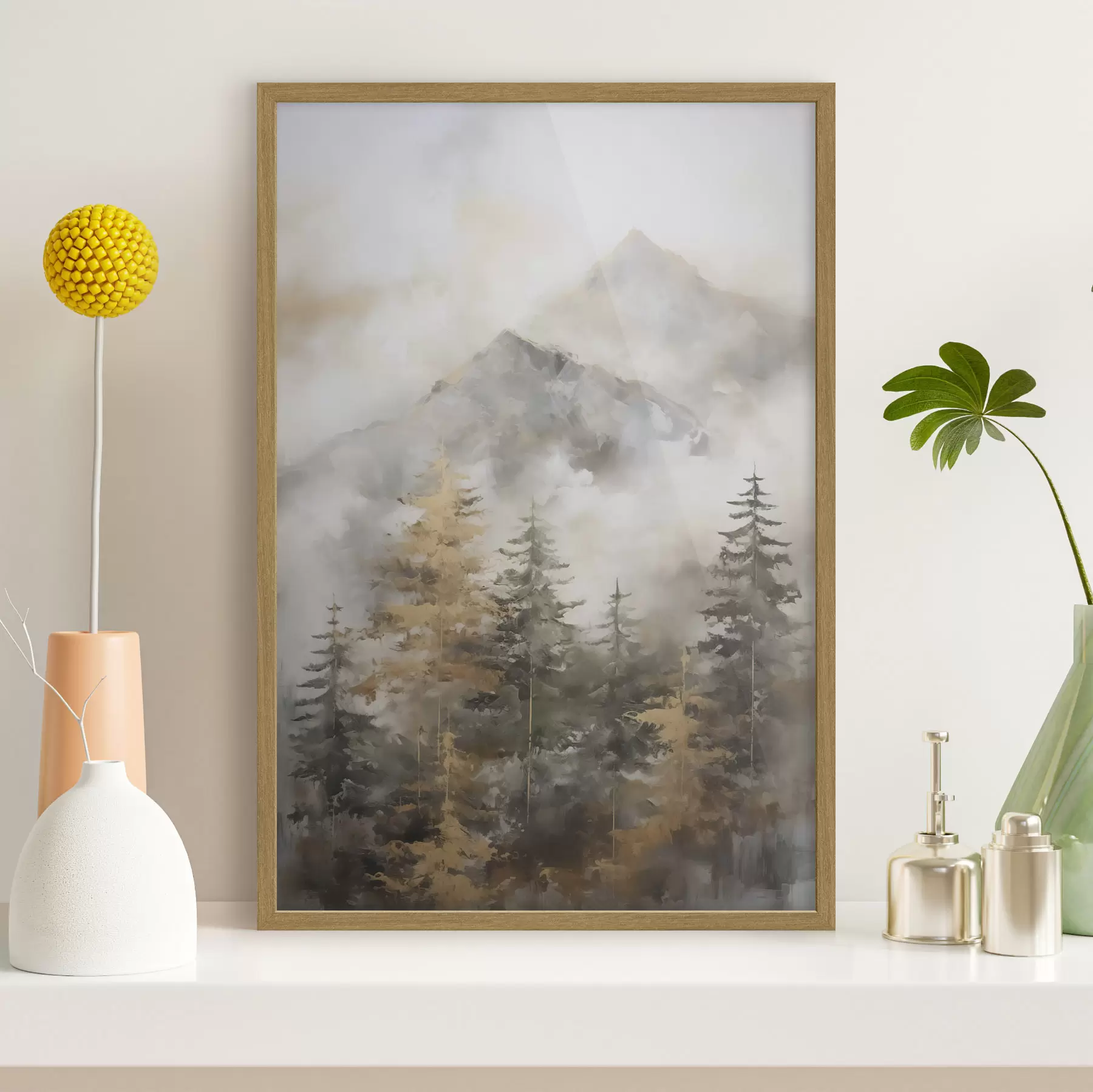 murales de pared Bosque con las montañas como telón de fondo, imitación de pintura f46670