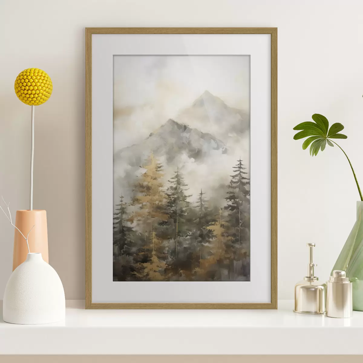 Poster Bosque con las montañas como telón de fondo, imitación de pintura f46670