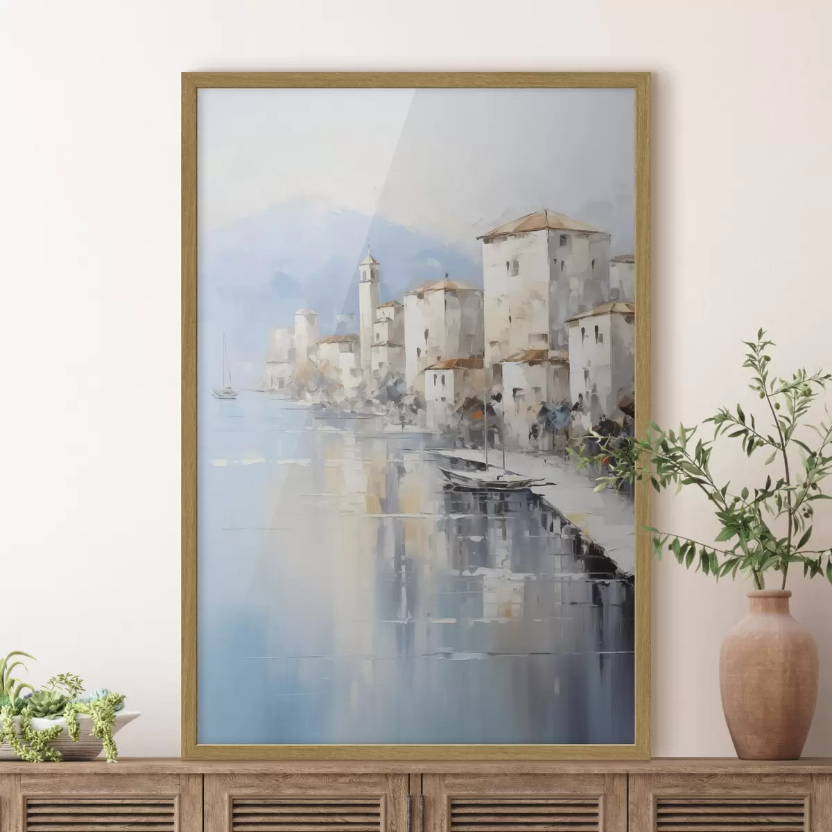 Poster Casas abstractas junto a la bahía, imitación de pintura f46673