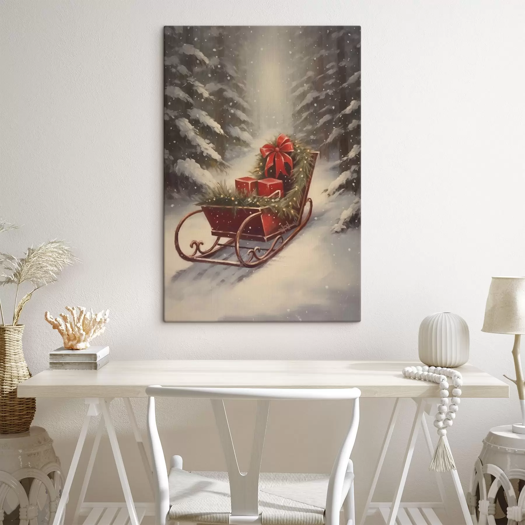 murales de pared Trineo navideño con regalos en un bosque nevado s46630