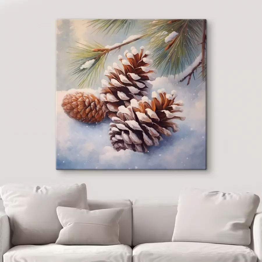 murales de pared Piñas y ramas cubiertas de nieve s46631