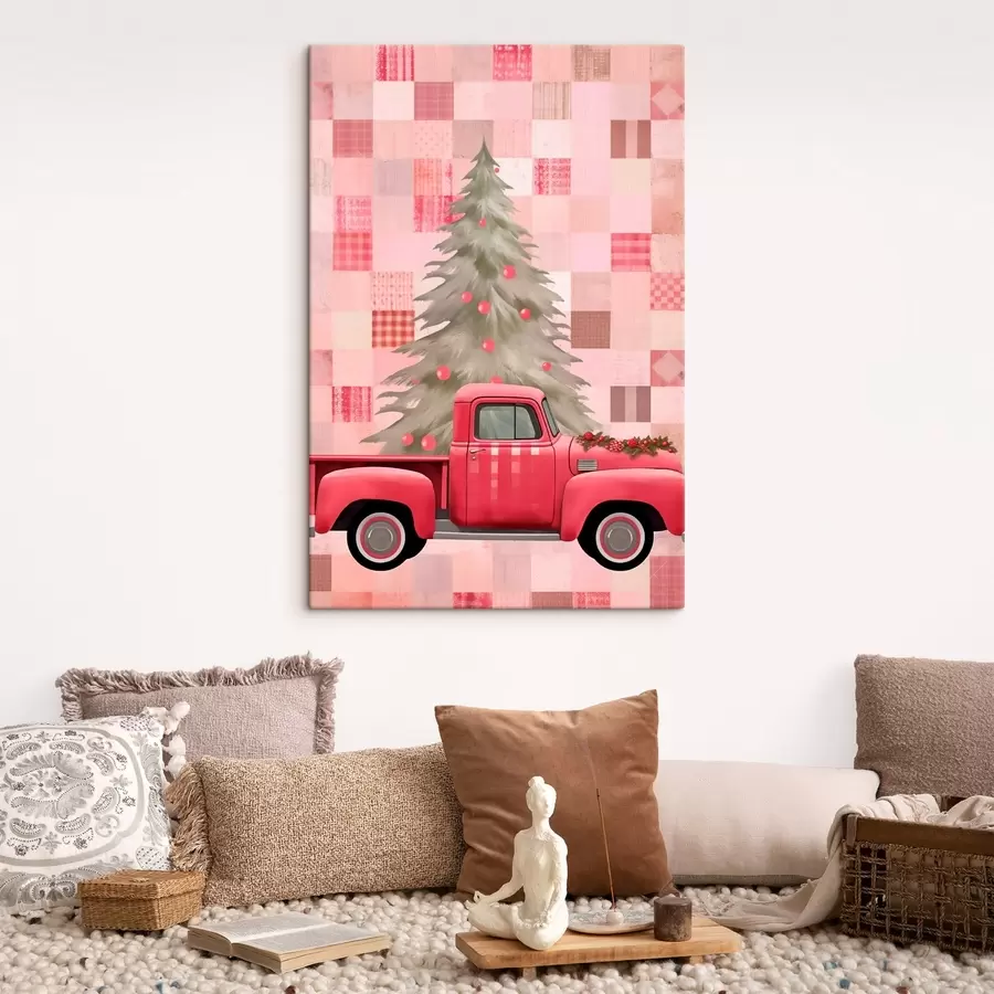 murales de pared Camión retro con un árbol de Navidad s46632