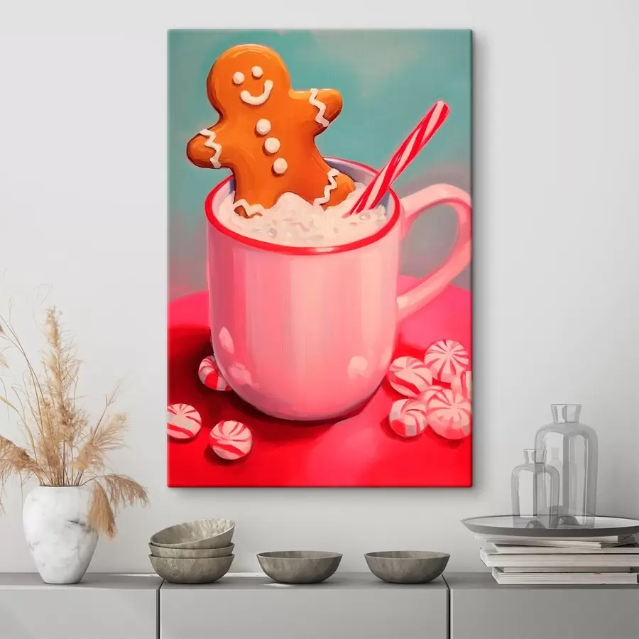 murales de pared Hombrecito de jengibre en una taza de chocolate caliente s46635