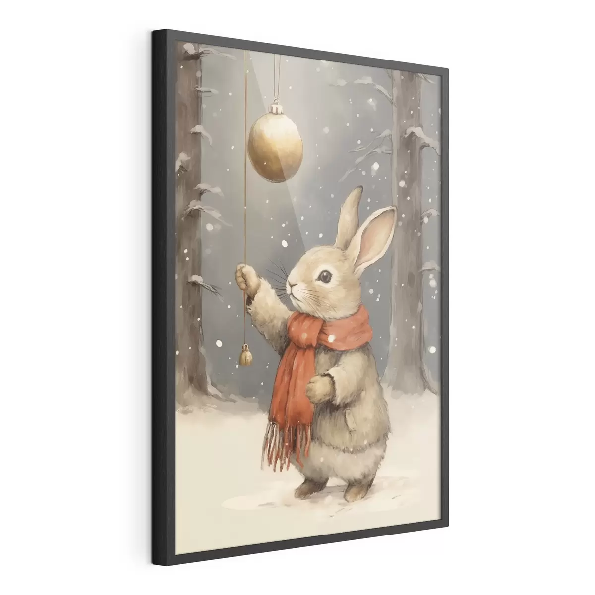 Poster Liebre invernal con bufanda y adorno navideño para árbol de Navidad f46619