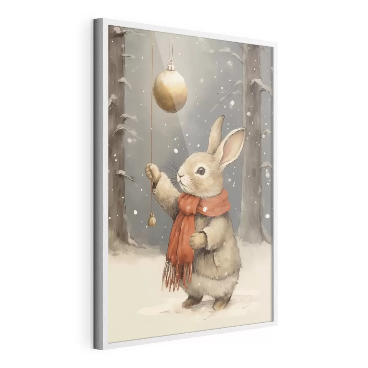Poster Liebre invernal con bufanda y adorno navideño para árbol de Navidad f46619
