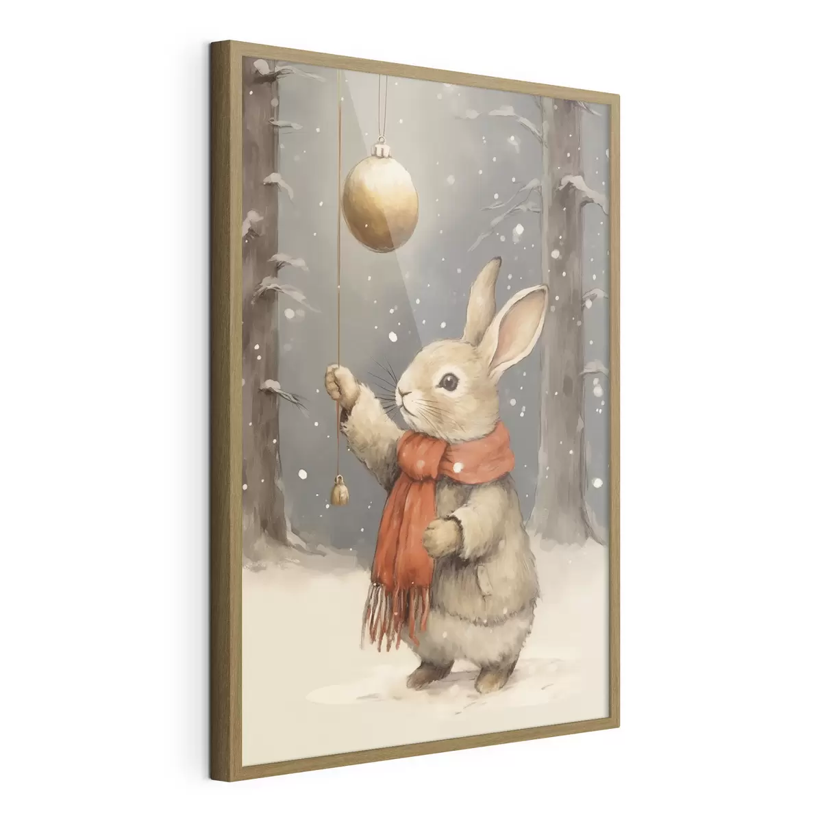 Poster Liebre invernal con bufanda y adorno navideño para árbol de Navidad f46619
