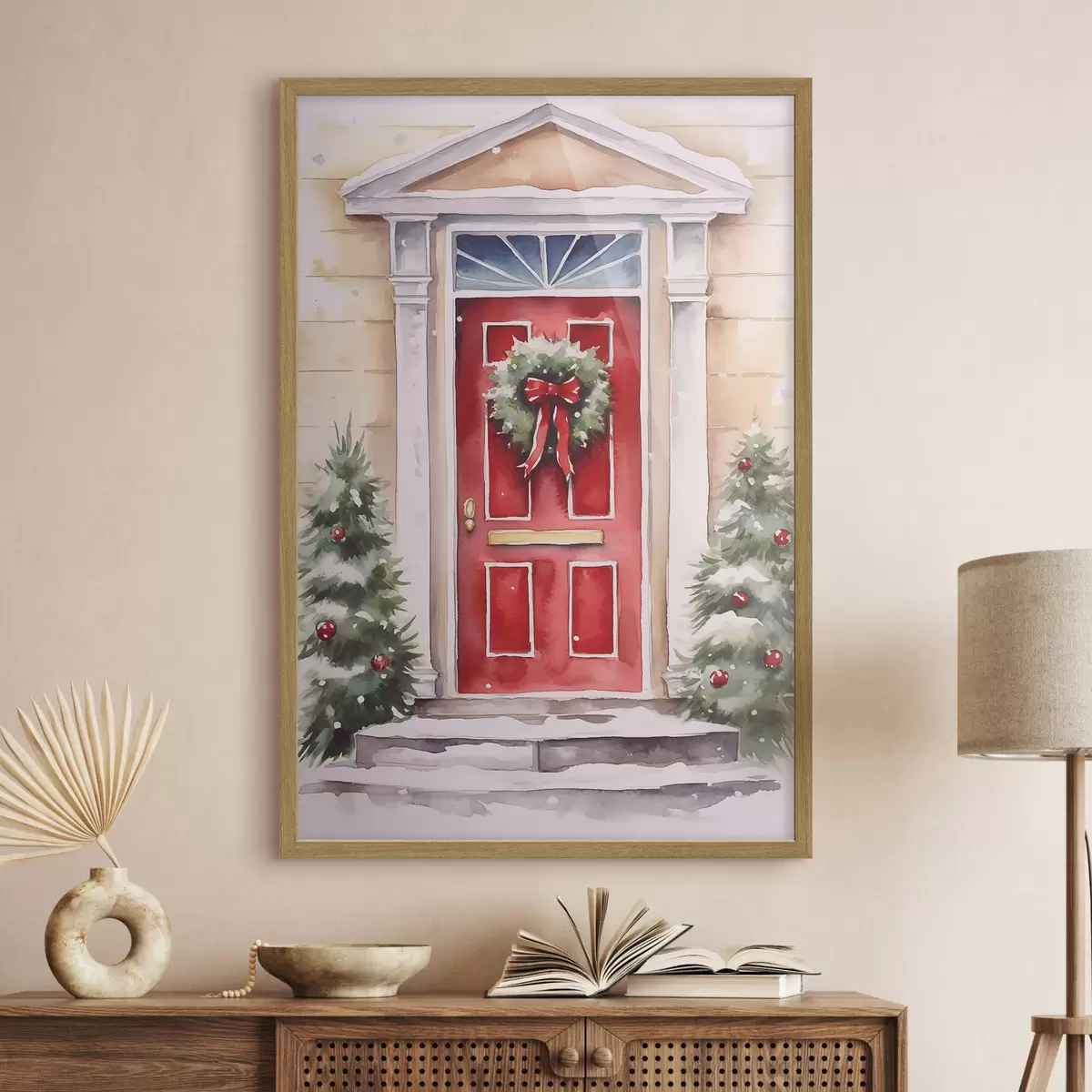 Poster Puerta navideña con corona f46622