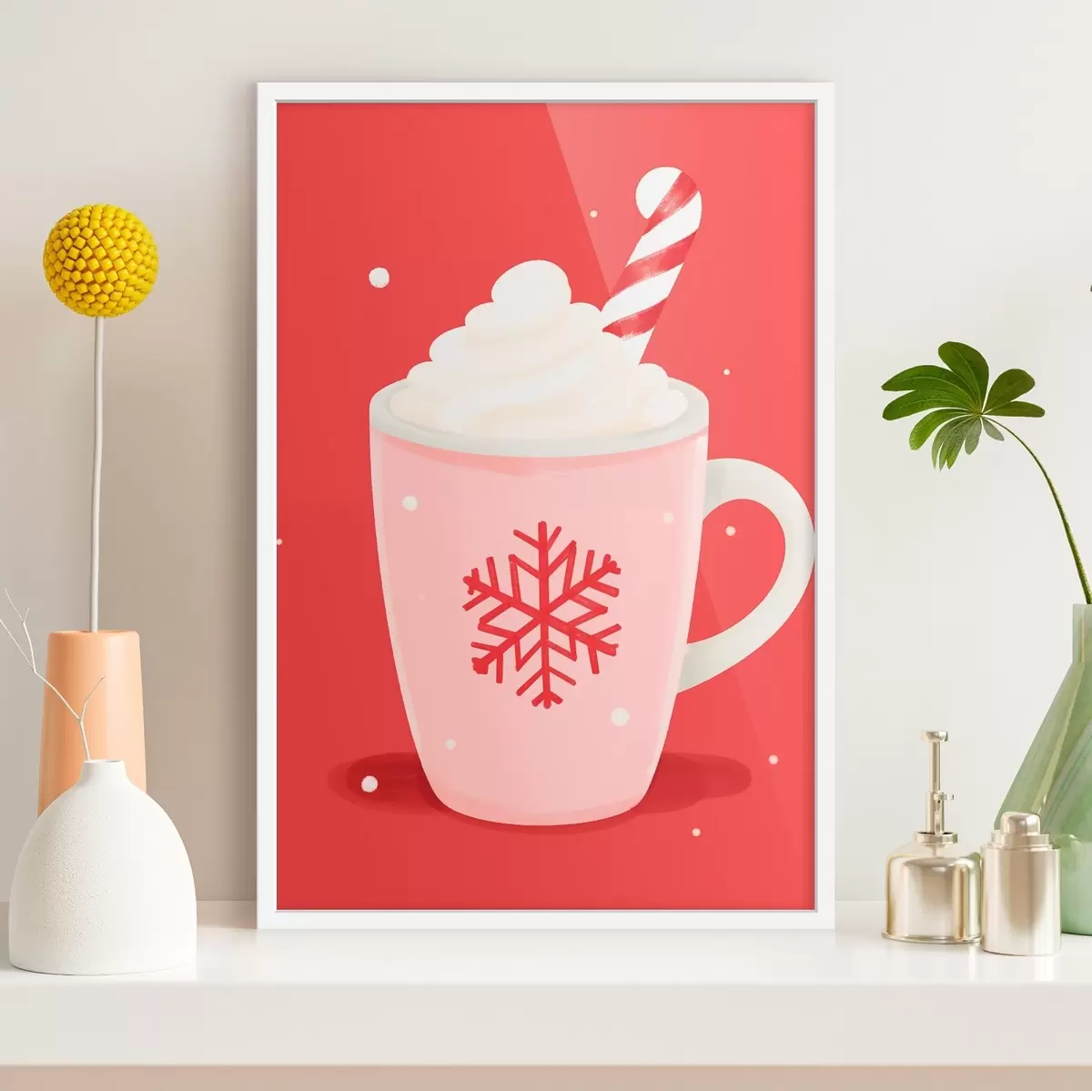 Poster Cacao navideño con nata y bastones de caramelo f46625