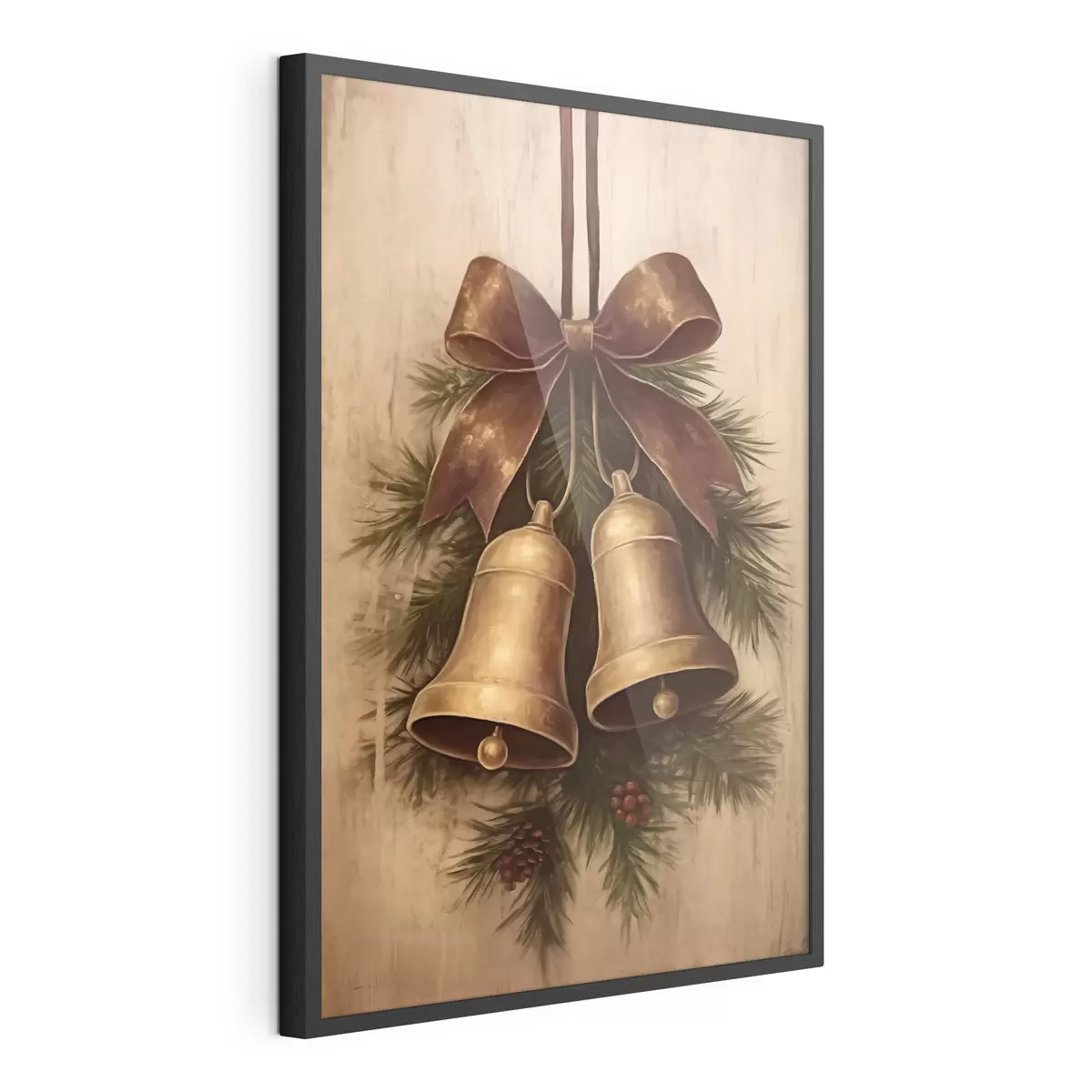 Poster Decoración navideña vintage con dos campanas y un lazo f46626