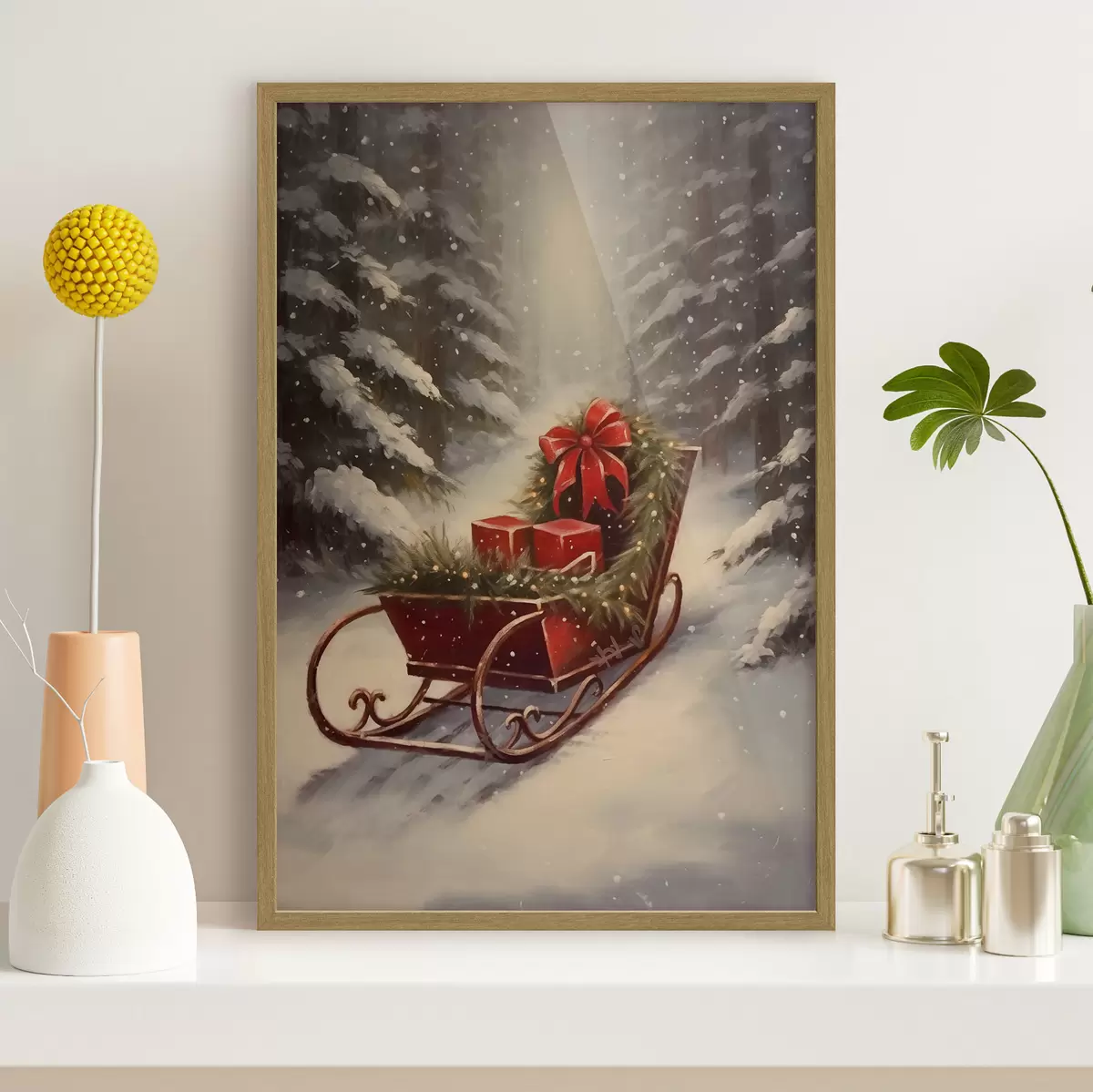 Poster Trineo navideño con regalos en un bosque nevado f46630