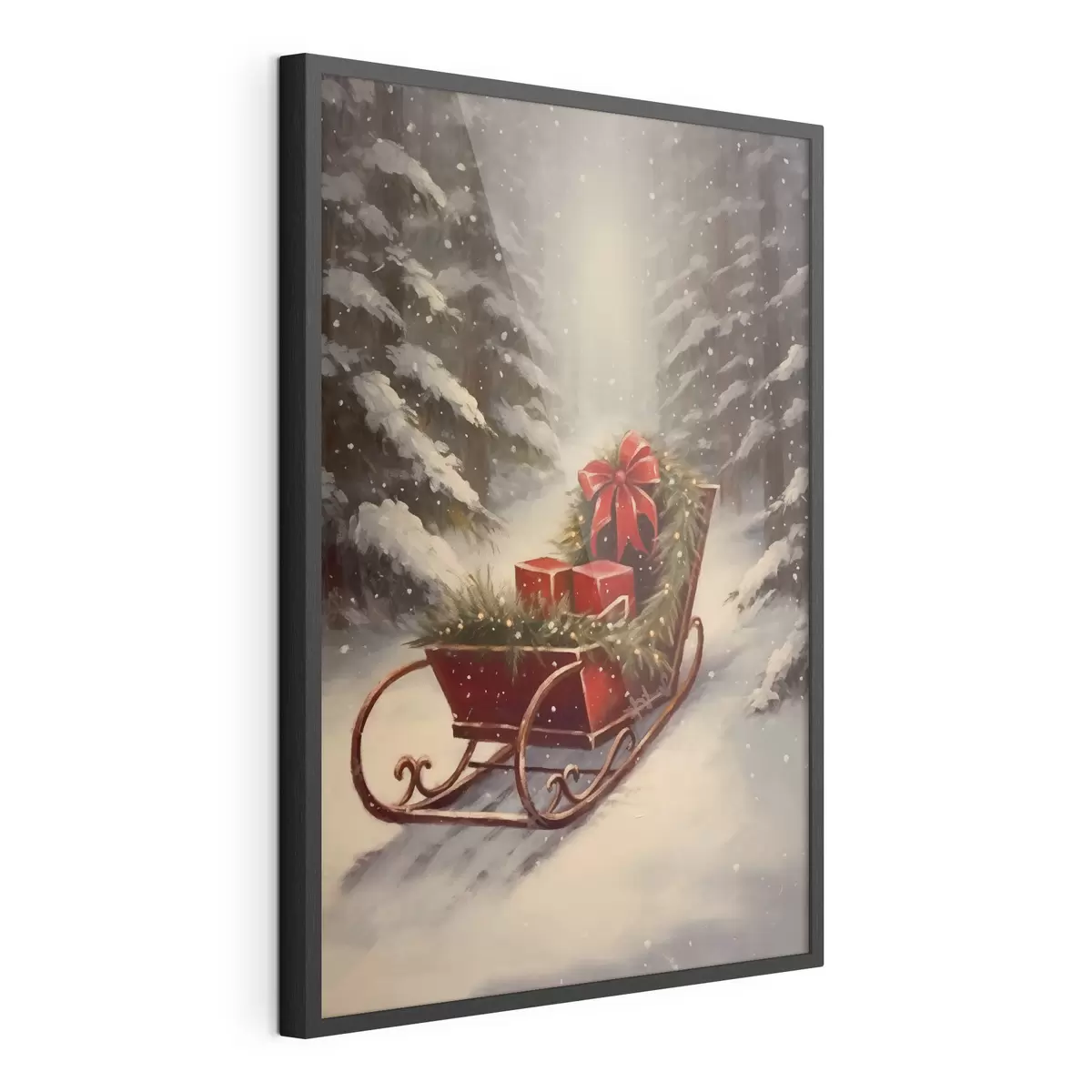 Poster Trineo navideño con regalos en un bosque nevado f46630