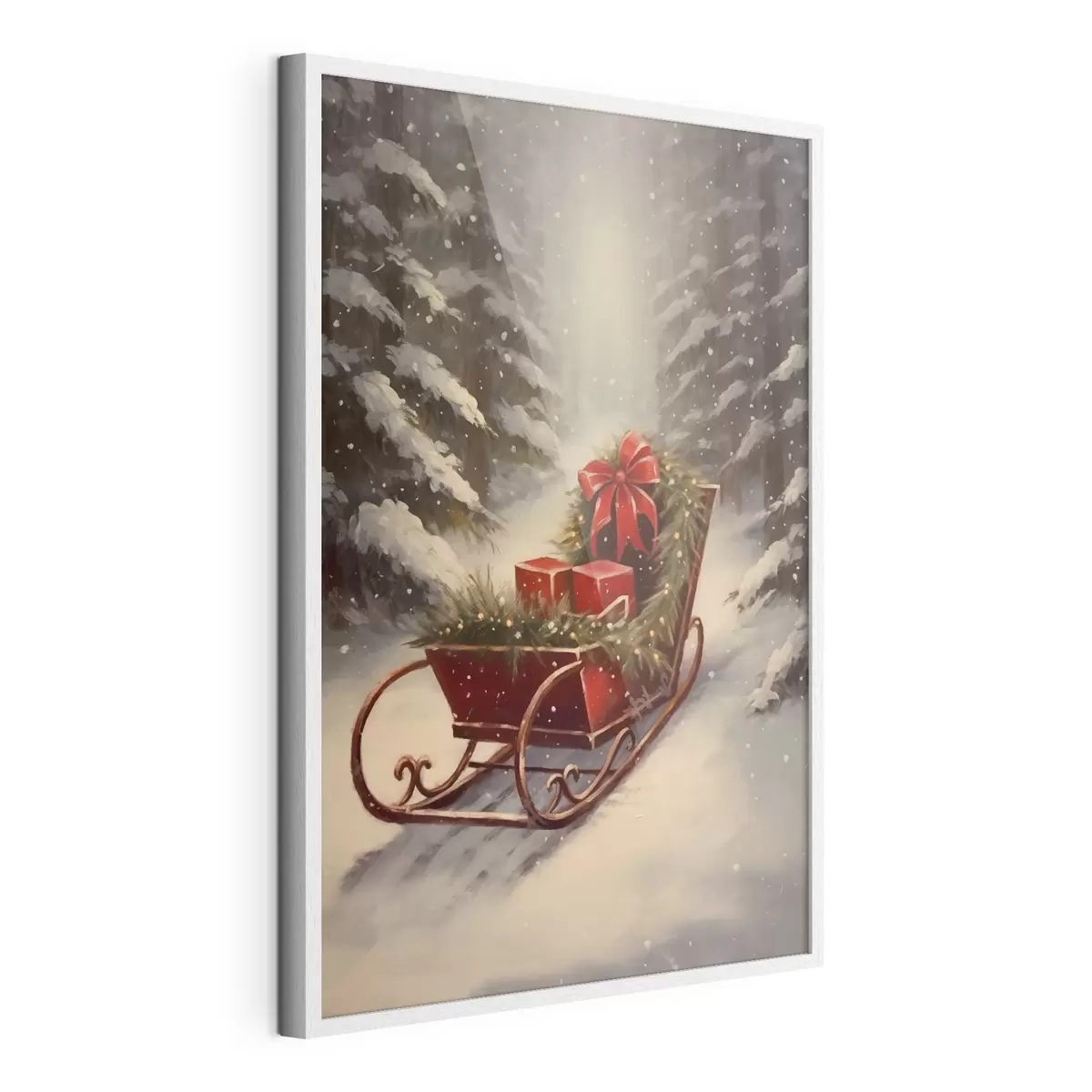 Poster Trineo navideño con regalos en un bosque nevado f46630