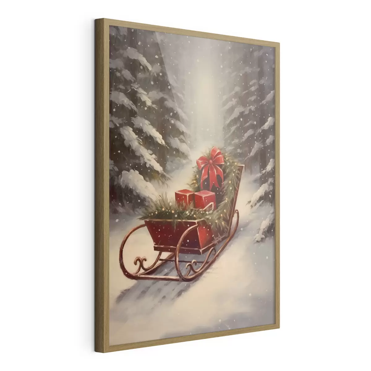 Poster Trineo navideño con regalos en un bosque nevado f46630