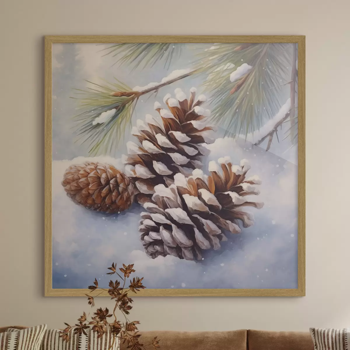 Poster Piñas y ramas cubiertas de nieve f46631