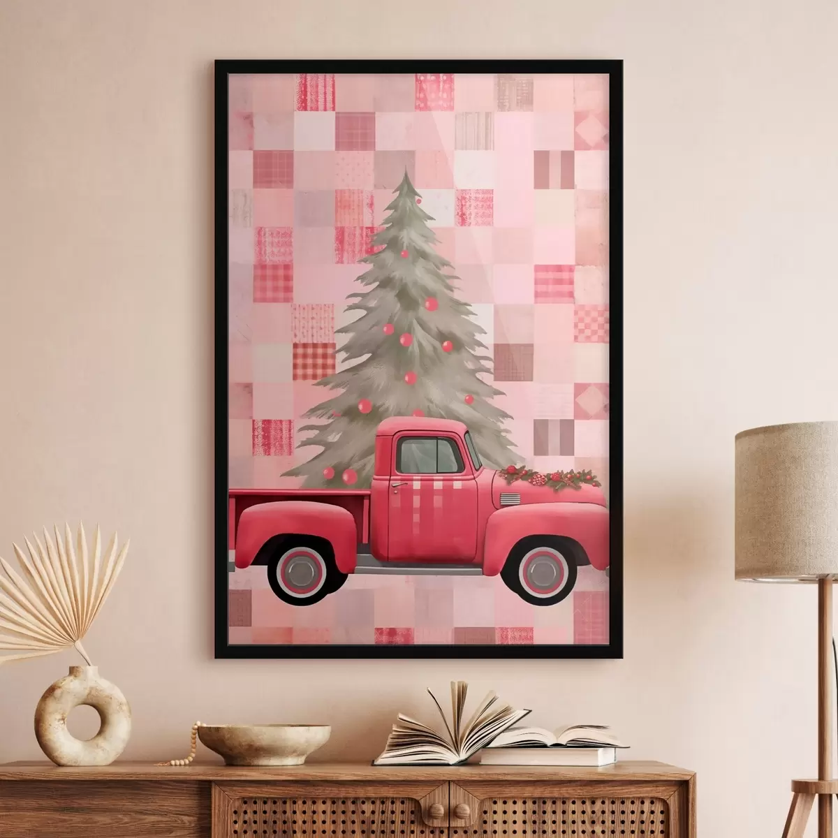 Poster Camión retro con un árbol de Navidad f46632