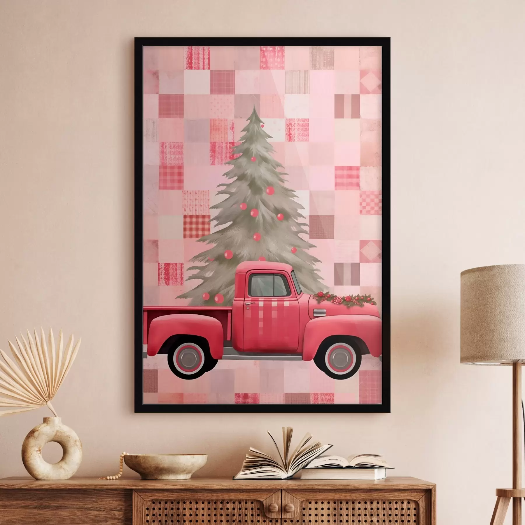 murales de pared Camión retro con un árbol de Navidad f46632